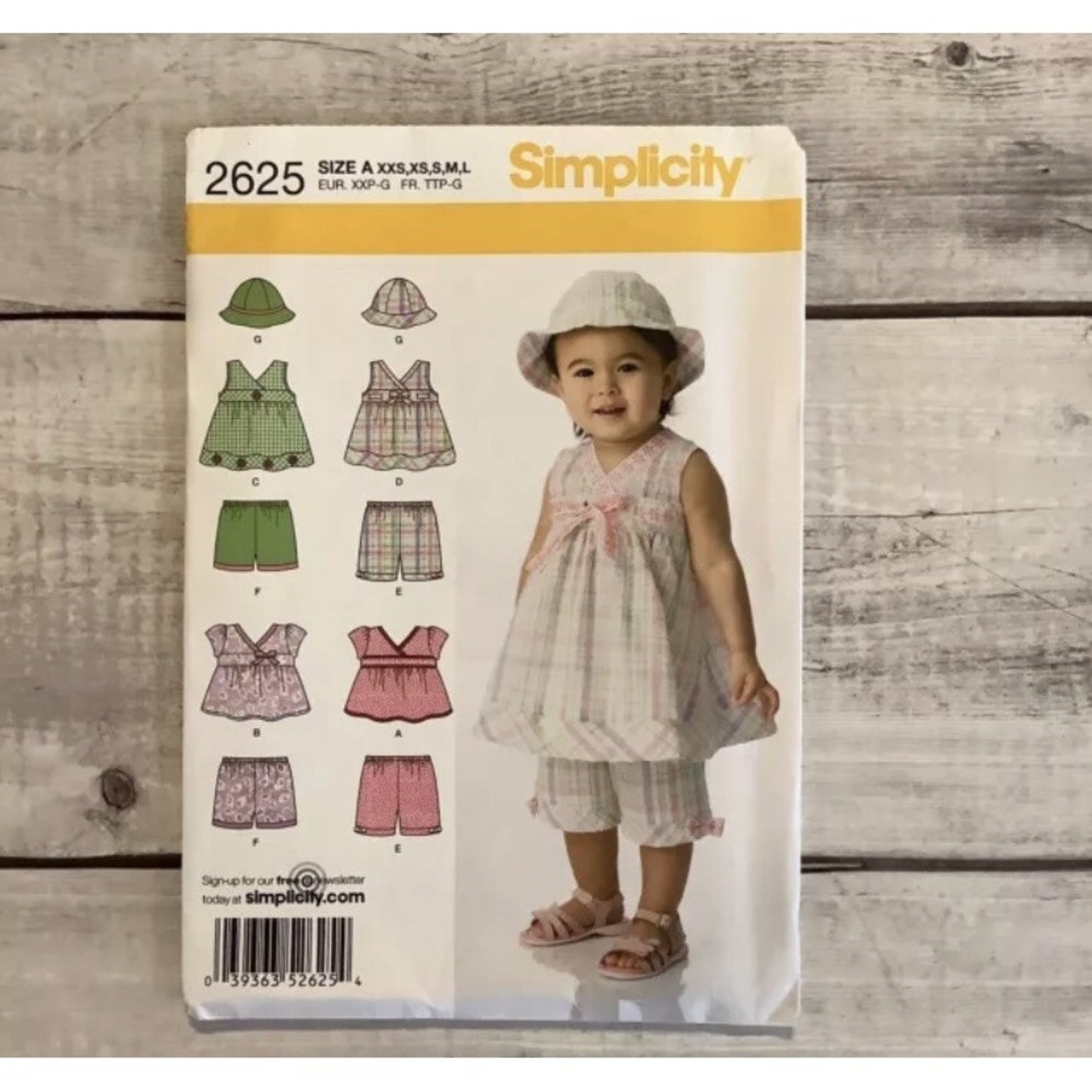 Simplicity 2625 Sewing Pattern Babies Summer Top Shorts Hat Sizes XXS-L UNCUT